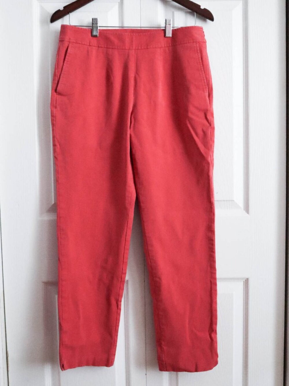 LL Bean Classic Fit Chino Pants Flat Front Straight Leg Side Zip Pink Sz 8